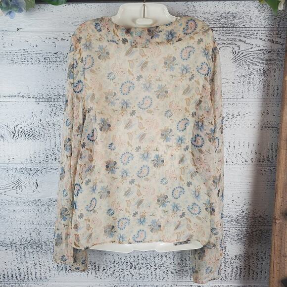 Xhilaration Floral Sheer Blouse Women Size Small Whimsical Cottagecore Vibes - Picture 6 of 10